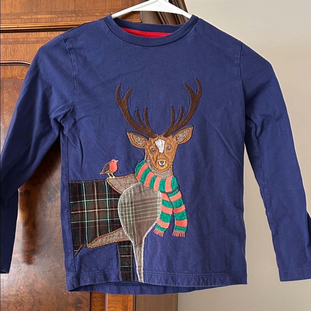 Mini Boden Navy Deer Long Sleeve Shirt size 7-8y